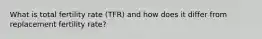 What is total fertility rate (TFR) and how does it differ from replacement fertility rate?