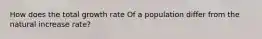 How does the total growth rate Of a population differ from the natural increase rate?