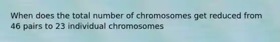 When does the total number of chromosomes get reduced from 46 pairs to 23 individual chromosomes