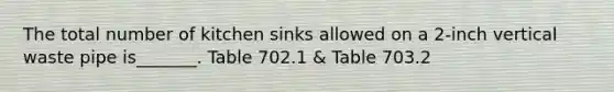 The total number of kitchen sinks allowed on a 2-inch vertical waste pipe is_______. Table 702.1 & Table 703.2