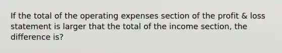 If the total of the operating expenses section of the profit & loss statement is larger that the total of the income section, the difference is?