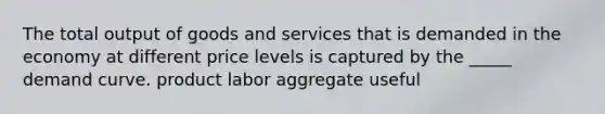 The total output of goods and services that is demanded in the economy at different price levels is captured by the _____ demand curve. product labor aggregate useful