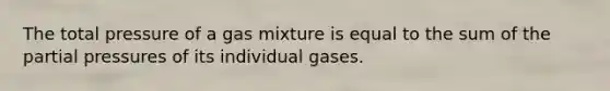 The total pressure of a gas mixture is equal to the sum of the partial pressures of its individual gases.