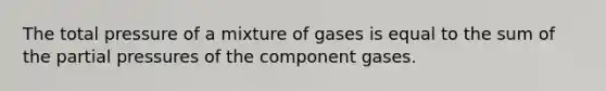 The total pressure of a mixture of gases is equal to the sum of the partial pressures of the component gases.