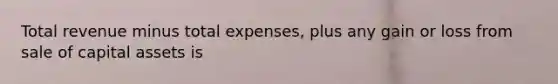 Total revenue minus total expenses, plus any gain or loss from sale of capital assets is