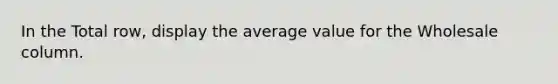 In the Total row, display the average value for the Wholesale column.