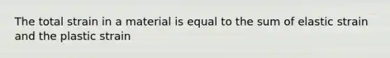 The total strain in a material is equal to the sum of elastic strain and the plastic strain