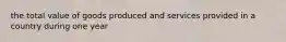 the total value of goods produced and services provided in a country during one year