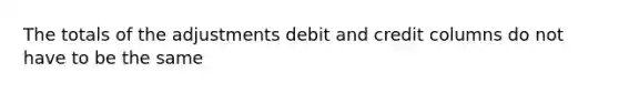 The totals of the adjustments debit and credit columns do not have to be the same