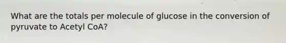 What are the totals per molecule of glucose in the conversion of pyruvate to Acetyl CoA?