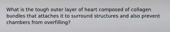 What is the tough outer layer of heart composed of collagen bundles that attaches it to surround structures and also prevent chambers from overfilling?