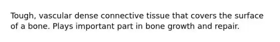 Tough, vascular dense connective tissue that covers the surface of a bone. Plays important part in bone growth and repair.