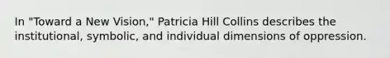 In "Toward a New Vision," Patricia Hill Collins describes the institutional, symbolic, and individual dimensions of oppression.