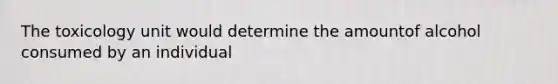 The toxicology unit would determine the amountof alcohol consumed by an individual