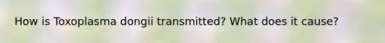 How is Toxoplasma dongii transmitted? What does it cause?