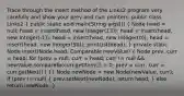 Trace through the insert method of the Links2 program very carefully and show your prev and curr pointers. public class Links2 ( public static void main(String args[]) { Node head = null; head = insert(head, new Integer(13)); head = insert(head, new Integer(-1)); head = insert(head, new Integer(0)); head = insert(head, new Integer(50)); printList(head); ) private static Node insert(Node head, Comparable newValue) ( Node prev, curr = head; for (prev = null, curr = head; curr != null && newValue.compareTo(curr.getItem()) > 0; prev = curr, curr = curr.getNext() ) {) Node newNode = new Node(newValue, curr); if (prev != null) ( prev.setNext(newNode); return head; ) else return newNode; }