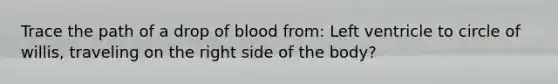 Trace the path of a drop of blood from: Left ventricle to circle of willis, traveling on the right side of the body?