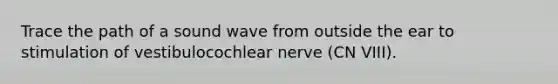 Trace the path of a sound wave from outside the ear to stimulation of vestibulocochlear nerve (CN VIII).