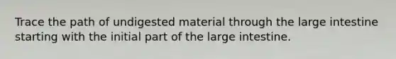 Trace the path of undigested material through the large intestine starting with the initial part of the large intestine.