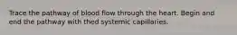 Trace the pathway of blood flow through the heart. Begin and end the pathway with thed systemic capillaries.