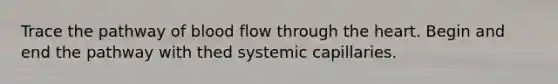 Trace the pathway of blood flow through <a href='https://www.questionai.com/knowledge/kya8ocqc6o-the-heart' class='anchor-knowledge'>the heart</a>. Begin and end the pathway with thed systemic capillaries.