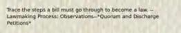 Trace the steps a bill must go through to become a law. --Lawmaking Process: Observations--*Quorum and Discharge Petitions*