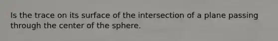 Is the trace on its surface of the intersection of a plane passing through the center of the sphere.