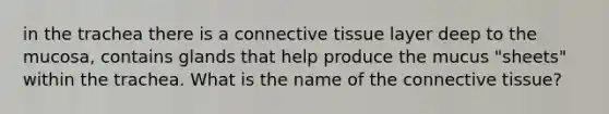 in the trachea there is a connective tissue layer deep to the mucosa, contains glands that help produce the mucus "sheets" within the trachea. What is the name of the connective tissue?