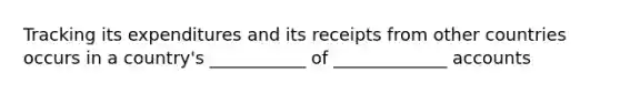 Tracking its expenditures and its receipts from other countries occurs in a country's ___________ of _____________ accounts