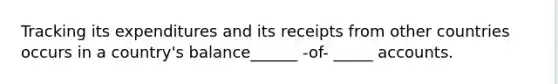 Tracking its expenditures and its receipts from other countries occurs in a country's balance______ -of- _____ accounts.