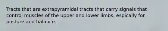 Tracts that are extrapyramidal tracts that carry signals that control muscles of the upper and lower limbs, espically for posture and balance.