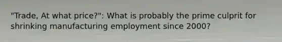 "Trade, At what price?": What is probably the prime culprit for shrinking manufacturing employment since 2000?