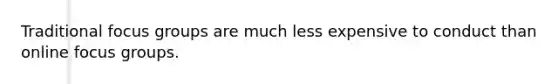 Traditional focus groups are much less expensive to conduct than online focus groups.