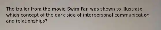 The trailer from the movie Swim Fan was shown to illustrate which concept of the dark side of interpersonal communication and relationships?