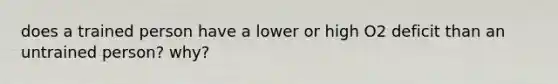 does a trained person have a lower or high O2 deficit than an untrained person? why?