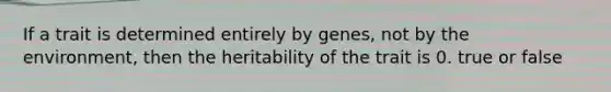 If a trait is determined entirely by genes, not by the environment, then the heritability of the trait is 0. true or false