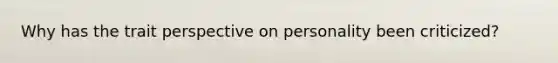 Why has the trait perspective on personality been criticized?