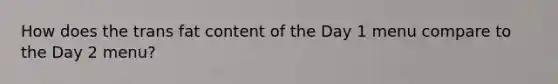 How does the trans fat content of the Day 1 menu compare to the Day 2 menu?