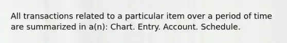 All transactions related to a particular item over a period of time are summarized in a(n): Chart. Entry. Account. Schedule.