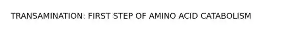 TRANSAMINATION: FIRST STEP OF AMINO ACID CATABOLISM