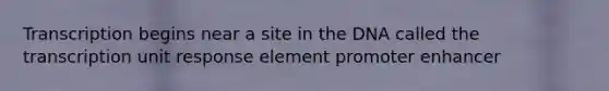 Transcription begins near a site in the DNA called the transcription unit response element promoter enhancer