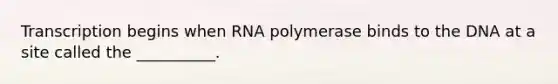 Transcription begins when RNA polymerase binds to the DNA at a site called the __________.