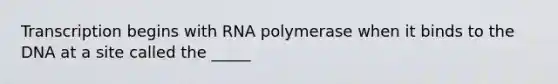 Transcription begins with RNA polymerase when it binds to the DNA at a site called the _____