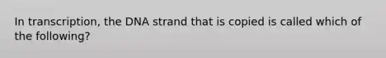 In transcription, the DNA strand that is copied is called which of the following?