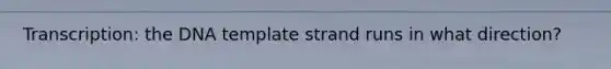 Transcription: the DNA template strand runs in what direction?