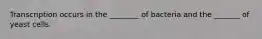 Transcription occurs in the ________ of bacteria and the _______ of yeast cells.