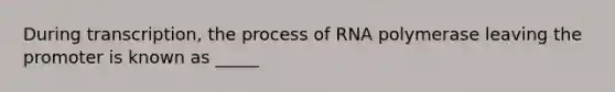 During transcription, the process of RNA polymerase leaving the promoter is known as _____