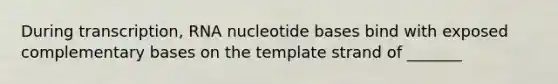 During transcription, RNA nucleotide bases bind with exposed complementary bases on the template strand of _______