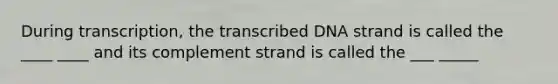 During transcription, the transcribed DNA strand is called the ____ ____ and its complement strand is called the ___ _____