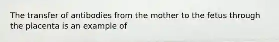 The transfer of antibodies from the mother to the fetus through the placenta is an example of